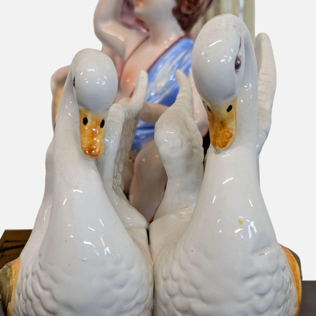 Late 20th Century Capodimonte Porcelain Sculpture - Lady With Cherub and Swan Chariot For Sale - Image 10 of 12