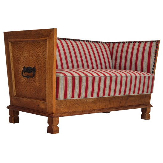 Danish 2 Seater Sofa in Wool & Oak Wood, 1960s For Sale