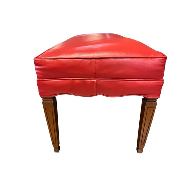 Mid-Century Modern Vintage Mid-Century Walnut Upholstered Bench in Red Vinyl For Sale - Image 3 of 5
