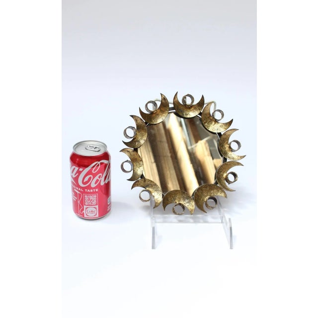 Small Vintage Brutalist Gilded Mixed-Metal Decorative Wall Mirror For Sale - Image 4 of 11