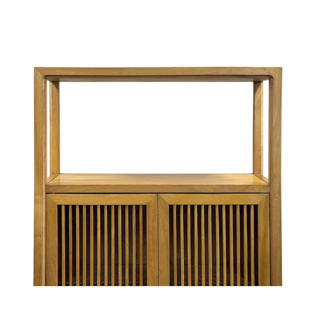 Sienna Light Brown Slatted Doors Display Storage Minimalist Zen Cabinet For Sale - Image 8 of 14