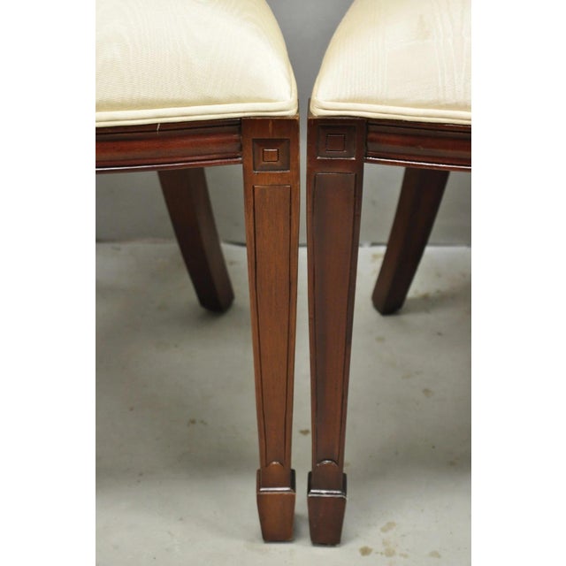 Maitland Smith Marquetry Inlay Leather Mahogany Game Table & 4 Shield Back Chair For Sale - Image 17 of 18