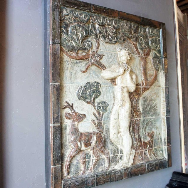 Large Pair Knud Kyhn for Royal Copenhagen Stoneware Tile Wall Panels, Adam and Eve For Sale - Image 9 of 10