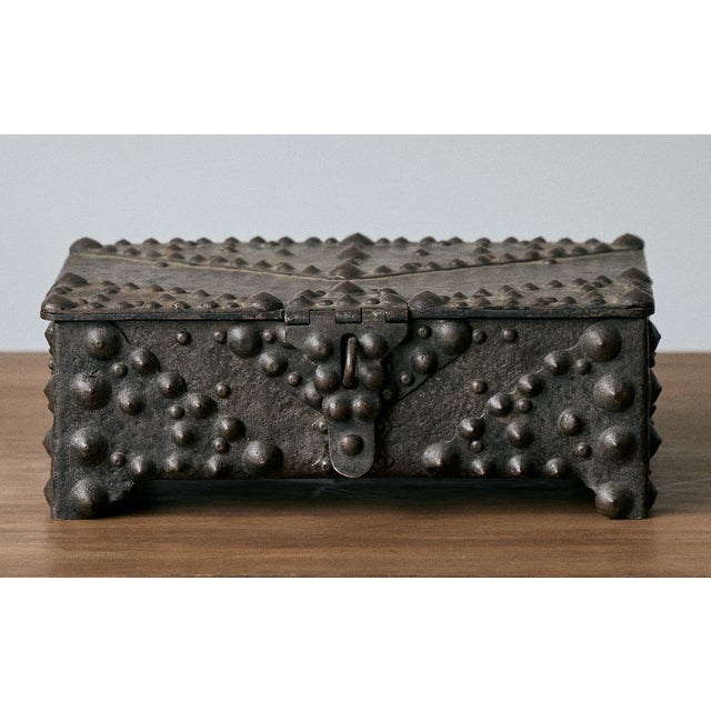 18th Century hobnail metal box. This decorative box has an amazing patina on its metal exteriors as well as its original...