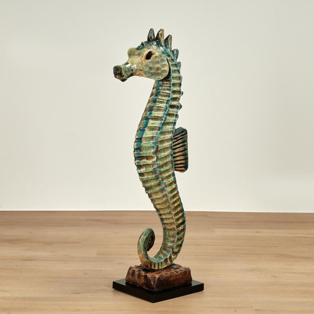 Mid-Century Modern Vintage Carved Wood Seahorse Sculpture For Sale - Image 3 of 9