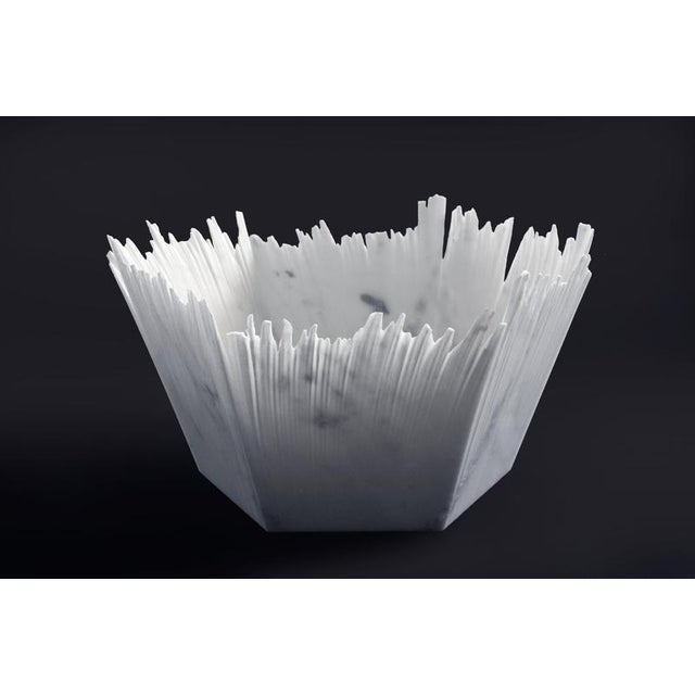 Drap A Hexagonal Decorative Bowl in White Carrara Marble by Bufalini Marmi For Sale - Image 11 of 18