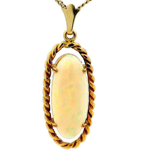 Vintage Italian 18k Gold Oval White Opal Rope Frame Pendant For Sale - Image 9 of 12