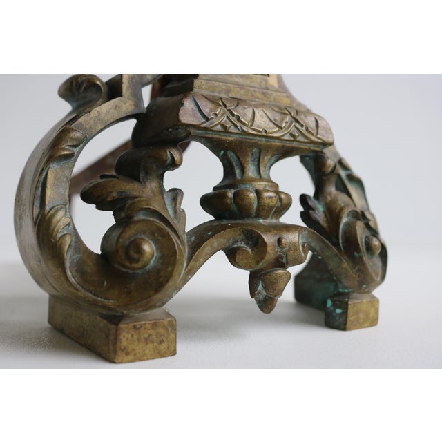 French Baroque Style Brass Andirons, 1890s, Set of 2 For Sale - Image 3 of 11