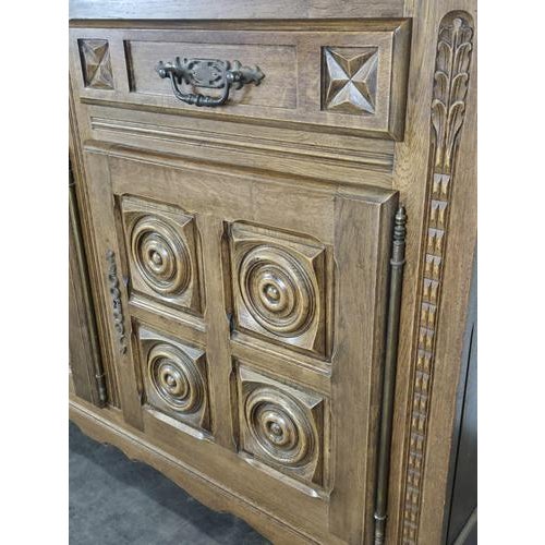 Rustic Low Oak 3-Door Sideboard with Rosettes and Star For Sale - Image 3 of 9