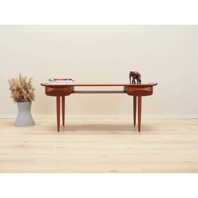 The coffee table was made in the 1970s, Danish production. The top is covered with teak veneer. Legs made of solid wood....