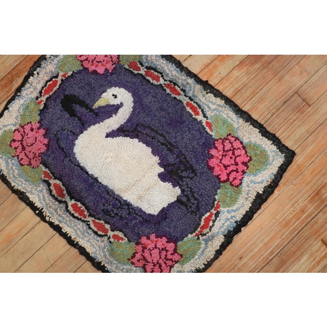 American Vintage Zabihi Collection American Hooked Duck Rug - 2' x 2'6" For Sale - Image 3 of 6