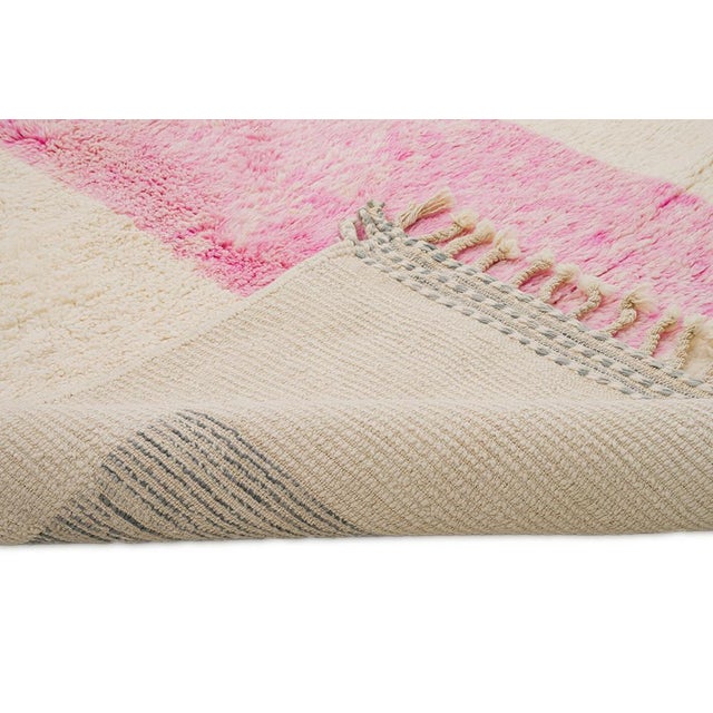 Ivory Abstract Hand-Knotted Moroccan Wool Rug | 8'8" X 4'7" | One of a Kind For Sale - Image 8 of 10