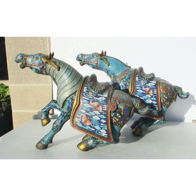 Vintage 1960s' Chinese Enamel Horses - a Pair For Sale - Image 9 of 11