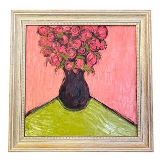 Contemporary Original Pink Roses Still Life Painting on Canvas For Sale