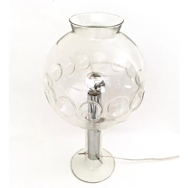 Postmodern Vintage Italian Steel Table Lamp with Spheric Murano Glass Lampshade, 1970s For Sale - Image 3 of 7