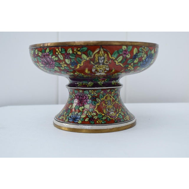 Vtg. Thia Benjarong Enamel Painted Ceramic Bowl W/Brass Rim For Sale In Philadelphia - Image 6 of 18