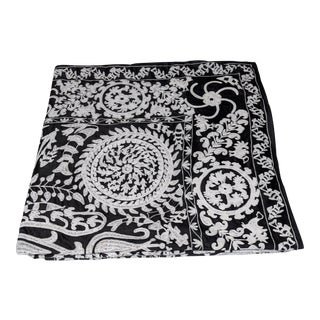 Vintage Black and White Suzani With Couching Embroidery For Sale