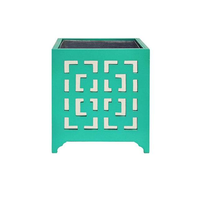 New special order item. Not vintage. Elevate your décor with the Libby Greek Key Planter Box, a striking turquoise piece...