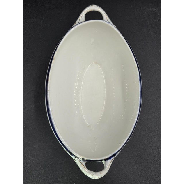 Ceramic Mid 20th Century Large English Gravy Boat With Cobalt Blue Stripe For Sale - Image 7 of 18