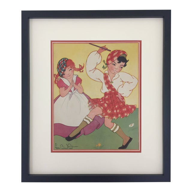 Framed "Jocky Was a Piper's Son" Nursery Rhyme Print by Fern Bisel Peat For Sale