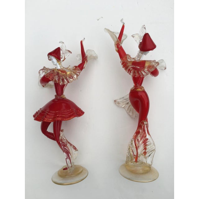 Figurative Venetian Ruby Red Glass Dancing Figures - a Pair For Sale - Image 3 of 8