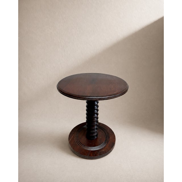 Wood Antique French Industrial Oak Wine Press Screw Pedestal Side Table attributed to Charles Dudouyt, 1940 For Sale - Image 7 of 9
