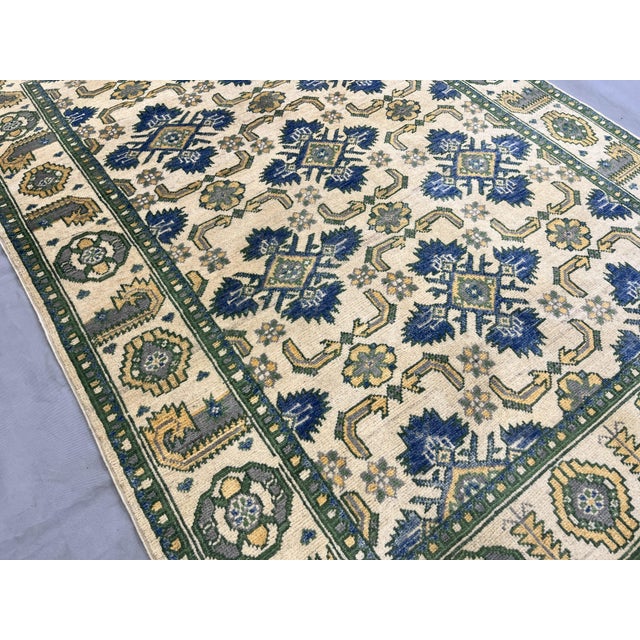 Cream and Blue Chobi Wool Rug, 3'10" X 5'4" For Sale - Image 9 of 13