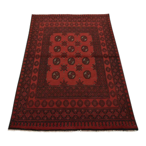 Turkmen Rug 4' X 5'7'' Red Wool Vintage Tribal Hand-Knotted Oriental Carpet