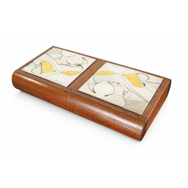 Gold Italian Playing Card Box in Walnut and Silver by Ottaviani, 1970 For Sale - Image 8 of 10