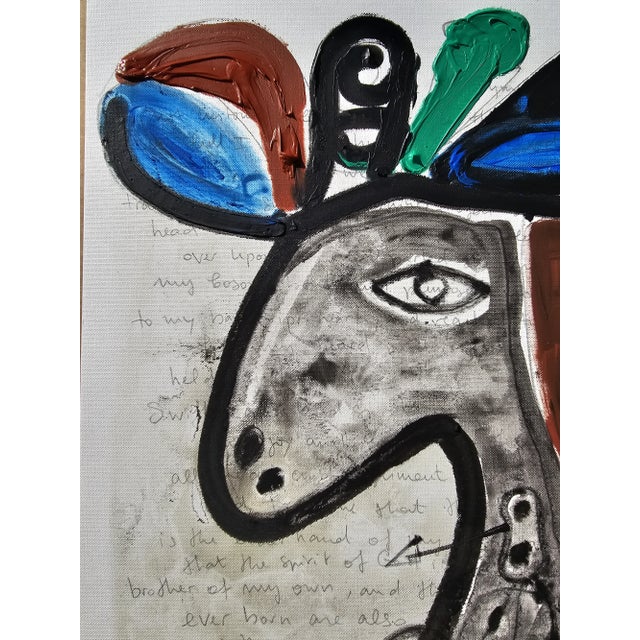 One-Of-A-Kind Abstract Figurative 'Portrait of a Woman' - Original Oil Painting in the Style of Pablo Picasso For Sale - Image 4 of 8