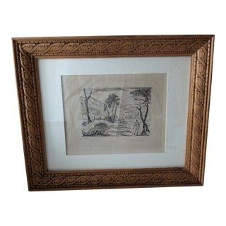 Vintage German Signed and Framed Landscape Scene For Sale