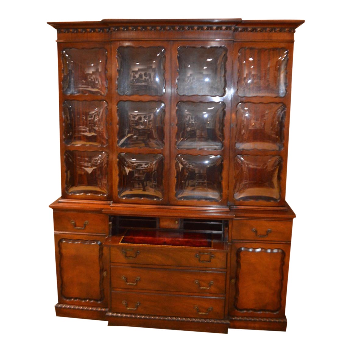 Vintage Two Piece Mahogany Regency Style Bubble Glass China