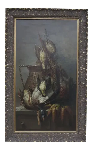 Late 19th Century Flemish Still Life of Birds and Carrots Oil Painting, Framed