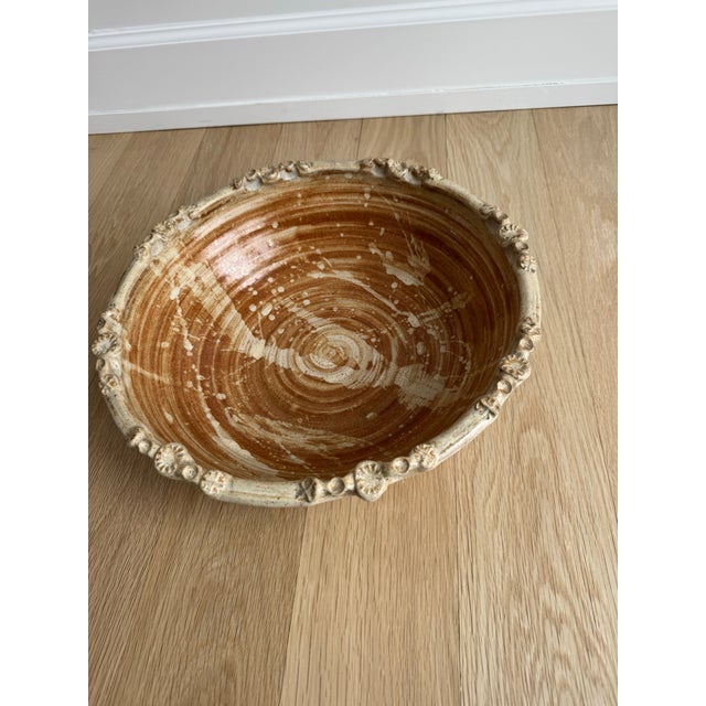 Cream Large Signed 1970s American Studio Pottery Stoneware Decorative Bowl/Centerpiece For Sale - Image 8 of 9