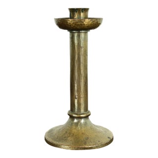 Roycroft Arts & Crafts Brass Finished Hammered Copper Candlestick For Sale
