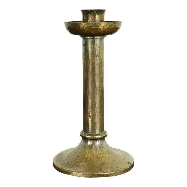 Roycroft Arts & Crafts Brass Finished Hammered Copper Candlestick For Sale