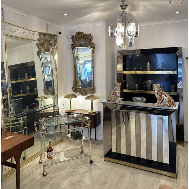 Vintage Italian Chrome, Glass, and Brass Bar Cabinet, 1970s, Set of 3 For Sale - Image 4 of 9