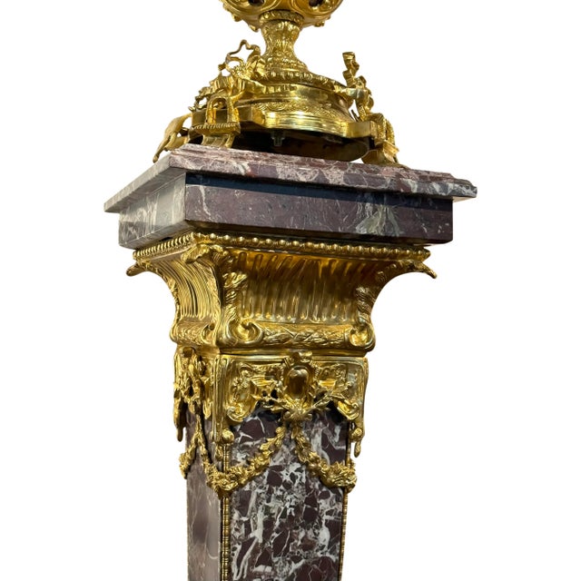 Brass 21st Century French Style Marble Pedestal and Candelabra With Brass Accents - 2 Pieces For Sale - Image 8 of 10