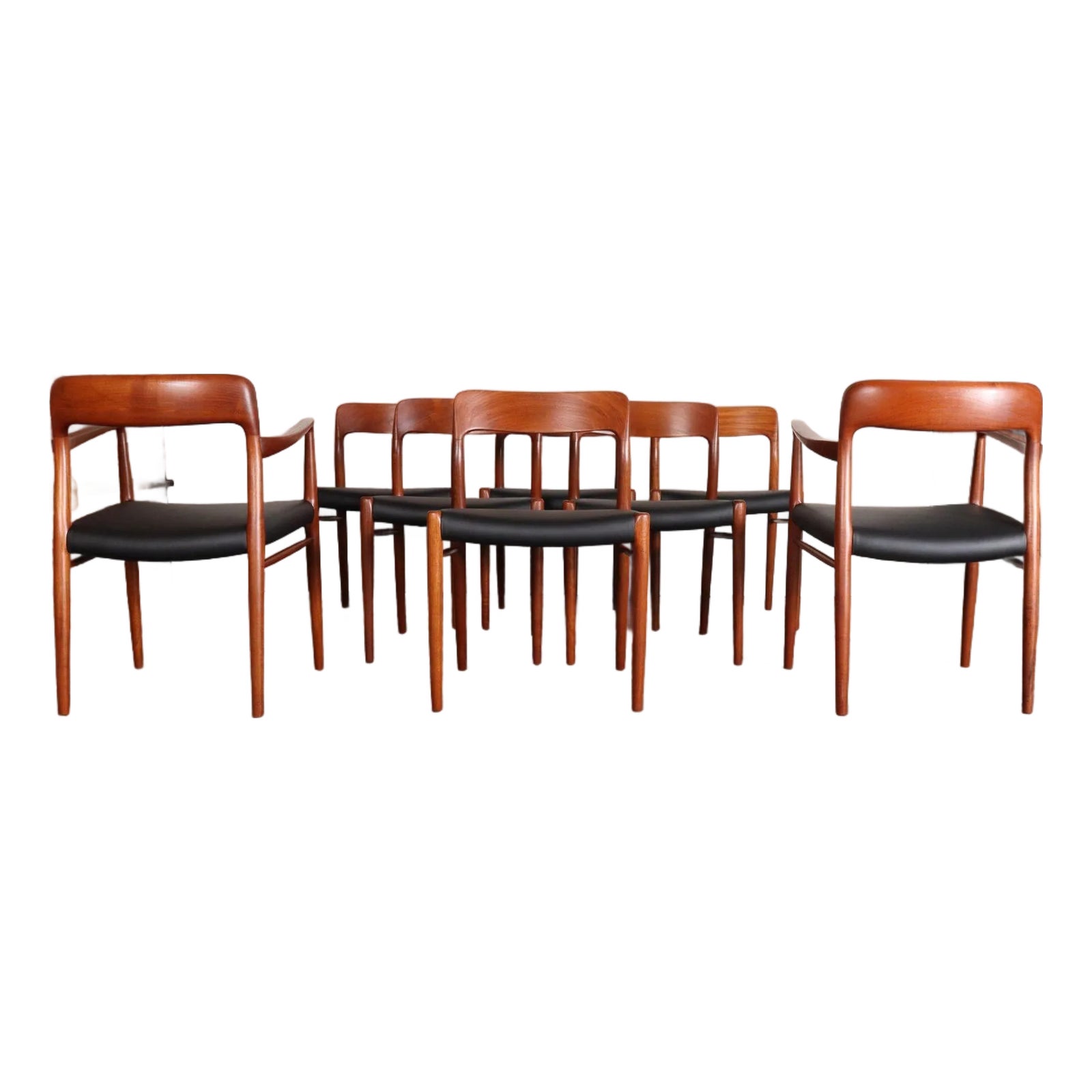 Set of Eight Danish Teak and Leather Niels O Møller Dining Chairs ...