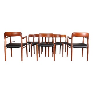 Set of Eight Danish Teak and Leather Niels O Møller Dining Chairs Models 75 & 56 For Sale