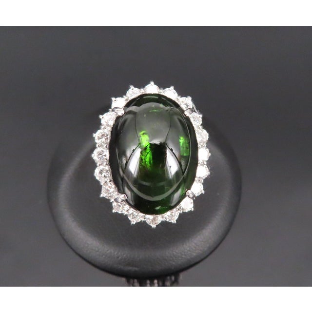Late 20th Century Massive 26.18ct Green Tourmaline 1.83ct Diamond 18k White Gold Ring Size 4.75 For Sale - Image 4 of 18