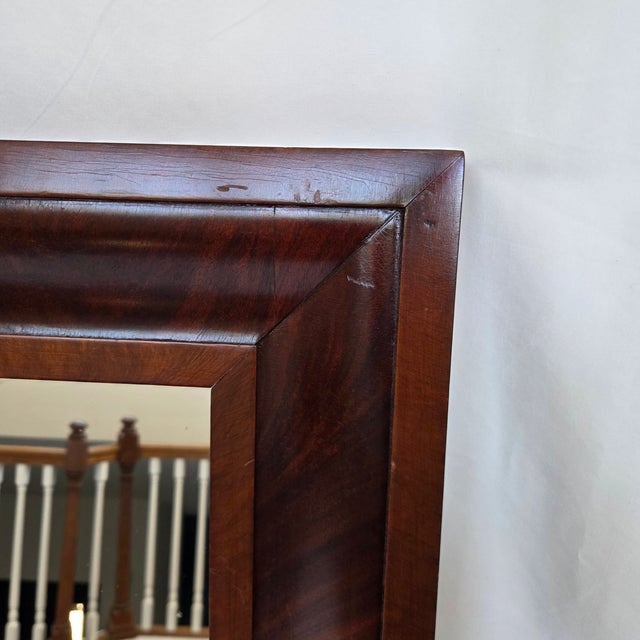 Victorian Antique c.1880-1900 Mahogany Flame Ogee Mirror W/ Evalast Semon Bache Glass For Sale - Image 3 of 10