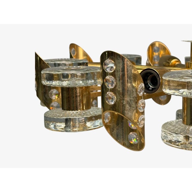 Orrefors, Scandinavian Modern, Brass, Glass, Chandelier, Sweden, 1960s For Sale In New York - Image 6 of 10