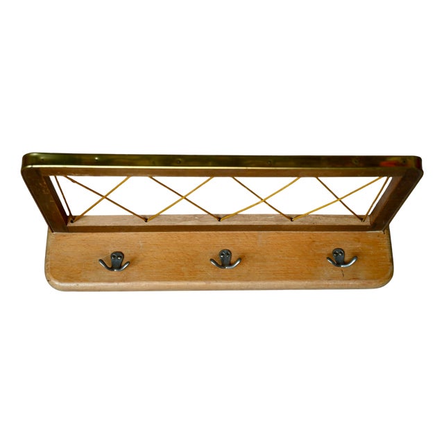 Scandinavian Coat Racks in Wood and Gold Vinyle For Sale