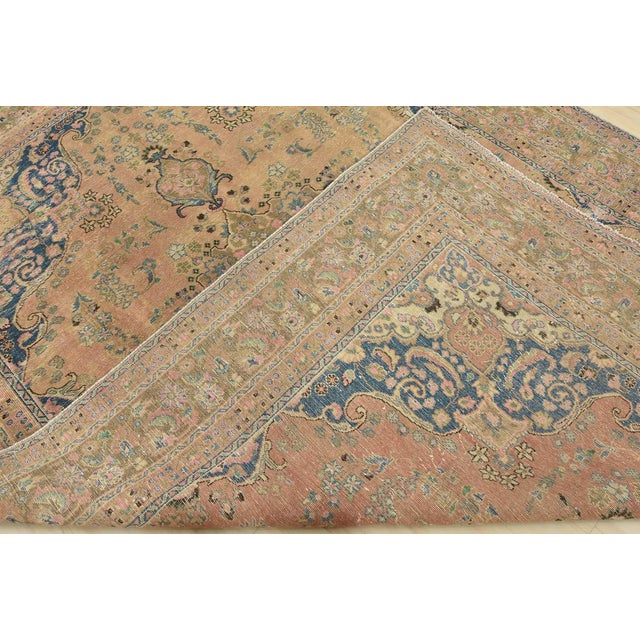 Tabriz Rug 8’1” X 10’11” Pink Wool Vintage Distressed Hand-Knotted Carpet For Sale - Image 14 of 15