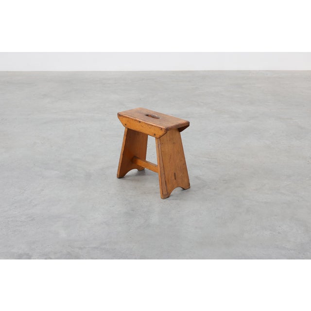1920s Rustic Pine Stool with Cut-Out Trestle Legs, Sweden, 1920 For Sale - Image 5 of 17