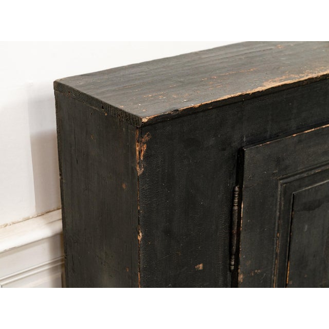 Black Antique Primitive Black Fir Wood Storage Cabinet For Sale - Image 8 of 16