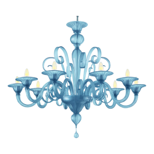 Contemporary Venetian Blue Satin Murano Glass Chandelier 8 Arms