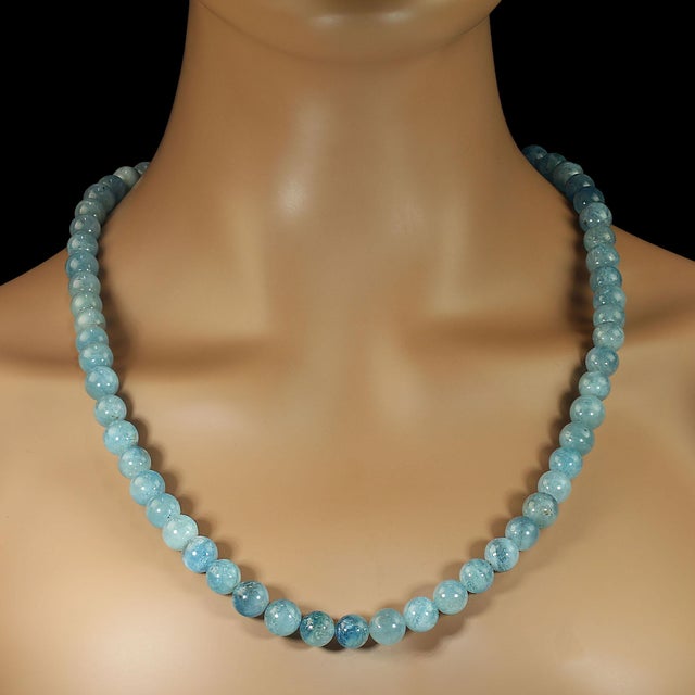 A 27‑inch translucent aquamarine necklace offers a graceful blend of color, clarity, and timeless charm. Each 10 mm...