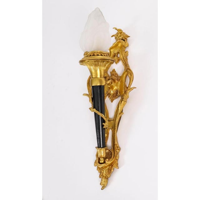 Glass Antique Rococo Revival Ormolu and Glass Wall Lights, 1890s, Set of 2 For Sale - Image 7 of 10